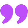 Large purple quotation marks symbol on a white background.