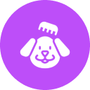 A cute dog icon with a comb on its head in a purple circle.